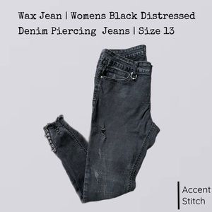 Wax Jean | Women’s Jeans Black Distressed Denim Piercing Pants Jeans | Size 13